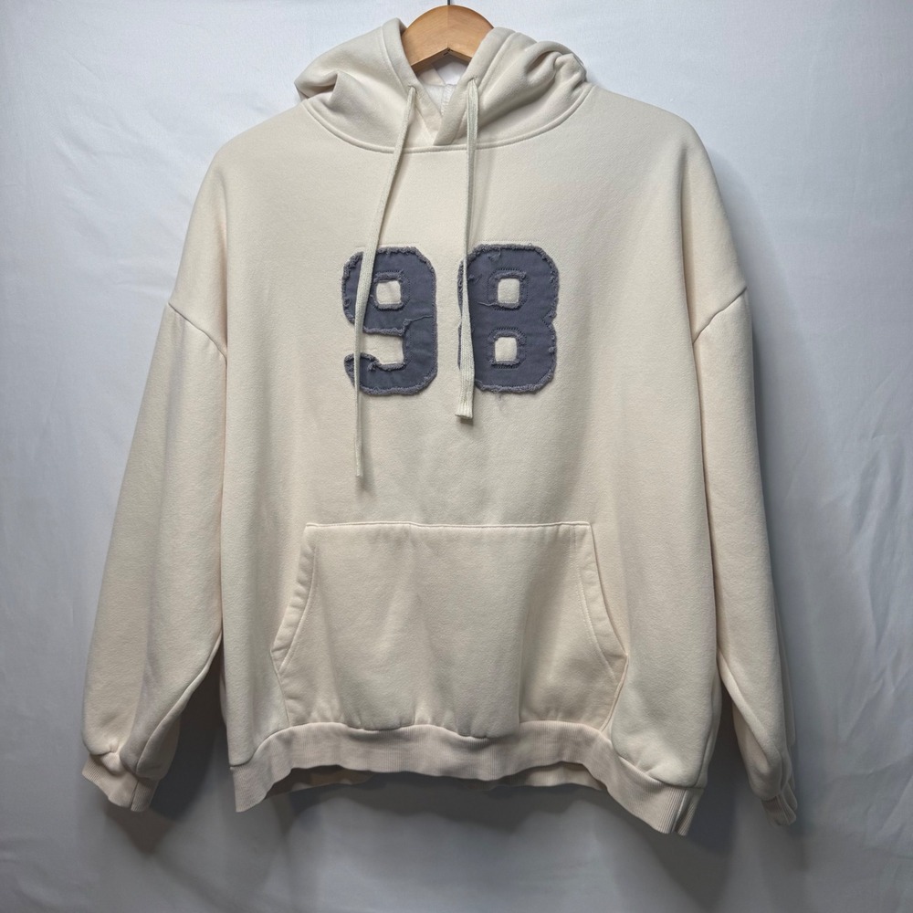 Edikted Women's XL Cream Oversized Hoodie 98 Varsity Graphic Y2K Streetwear